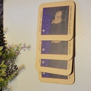 Set of 4 Christmas, Sheep Coasters.  Peace on Earth Good Will Toward Men. 😍